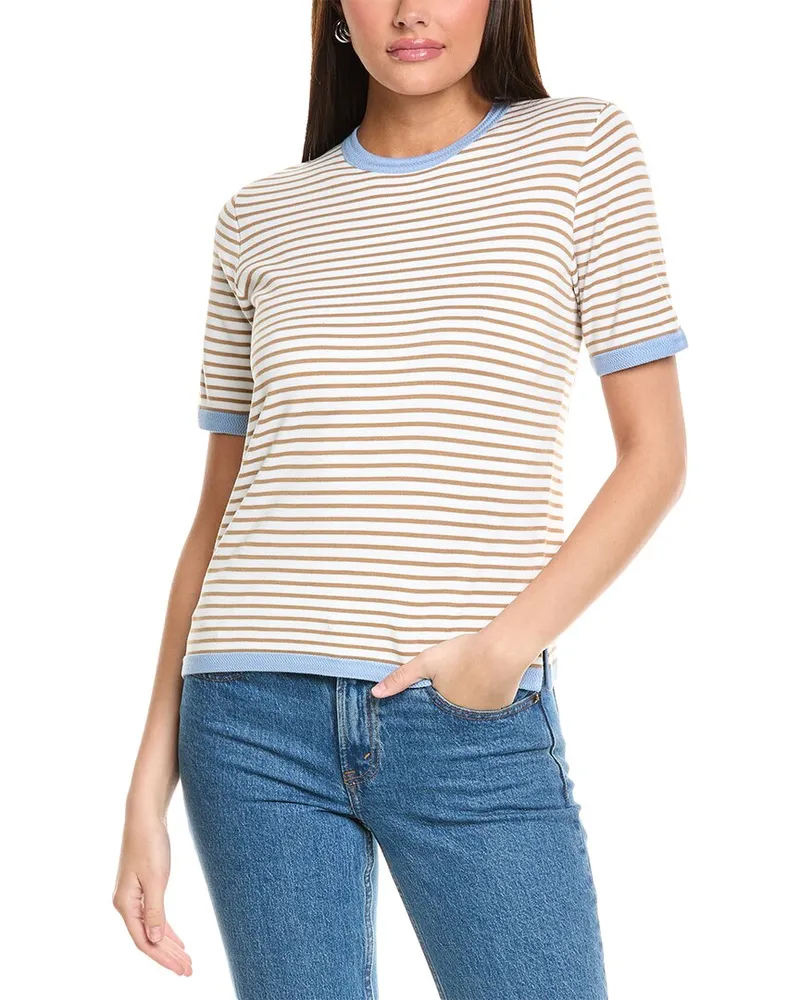 ST. JOHN Breton Stripe Knit Sweater White