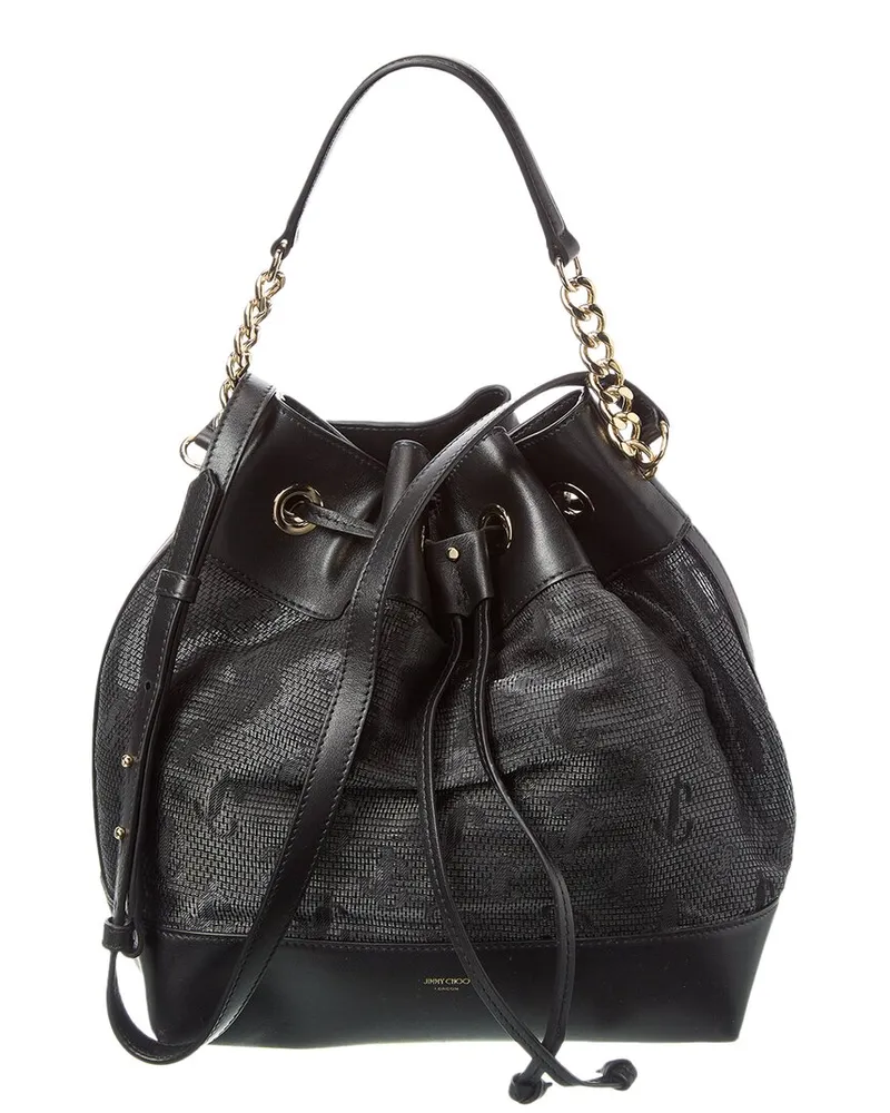 Jimmy Choo Juno Mesh & Leather Bucket Bag Black