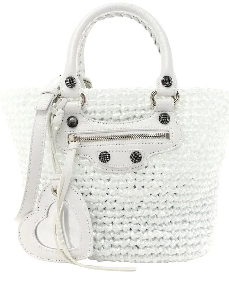 Balenciaga White Nylon & Raffia Le Cagole Small Panier Tote (Authentic Pre-  Loved Nocolor