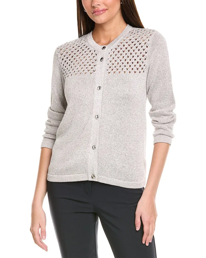 ST. JOHN Sparkle Crochet Cardigan Purple
