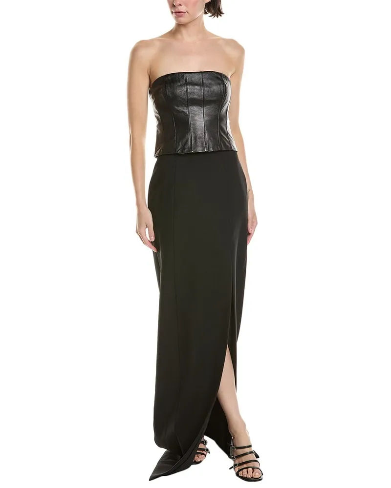 Cinq à Sept Adriana Leather-Trim Midi Dress Black
