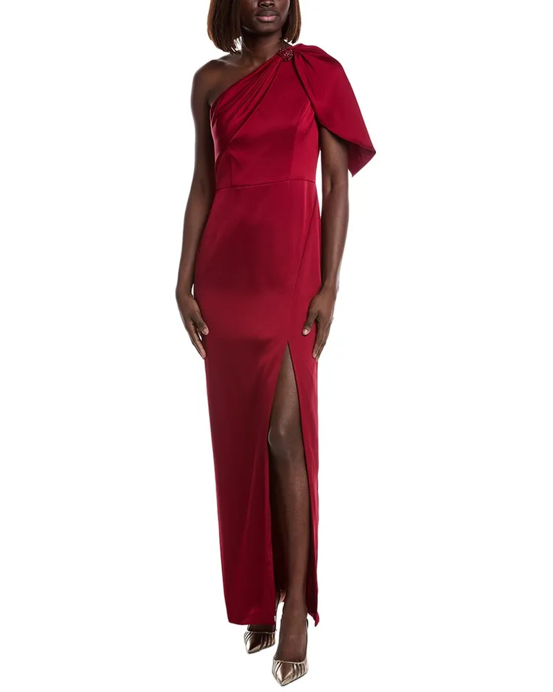 Aidan Mattox Satin One-Shoulder Gown Red
