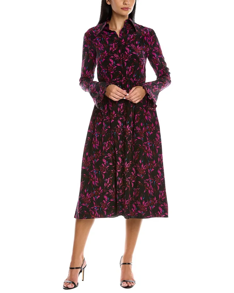 LES RÊVERIES Ruffle Cuff Silk Shirtdress Black