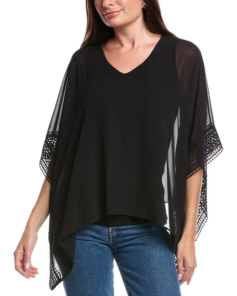 Joseph Ribkoff Lace Trim Poncho Top Black