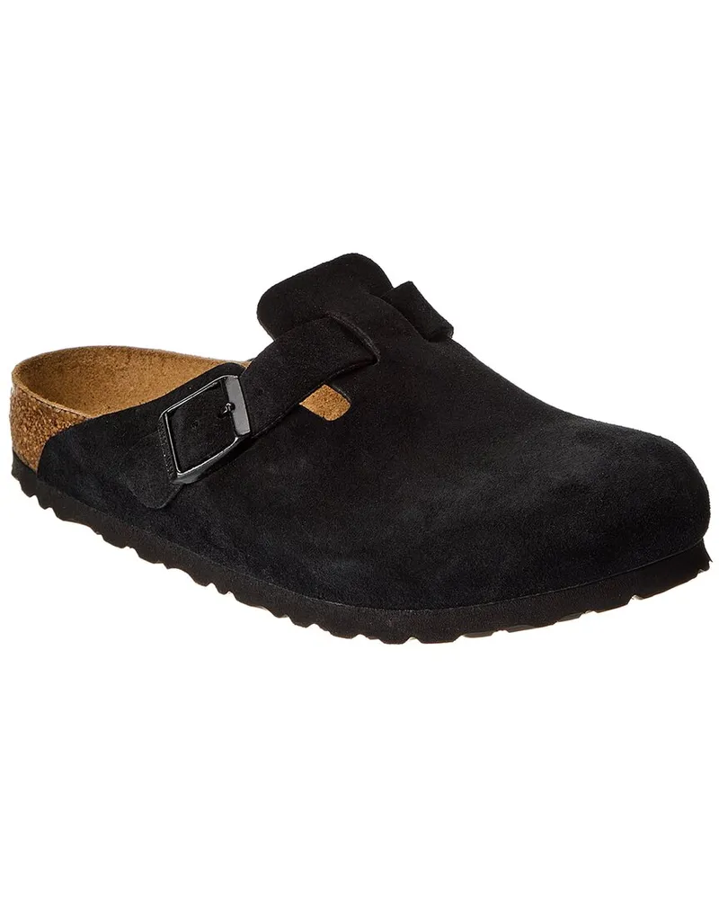 Birkenstock Boston Soft Footbed Suede Leather Clog Black