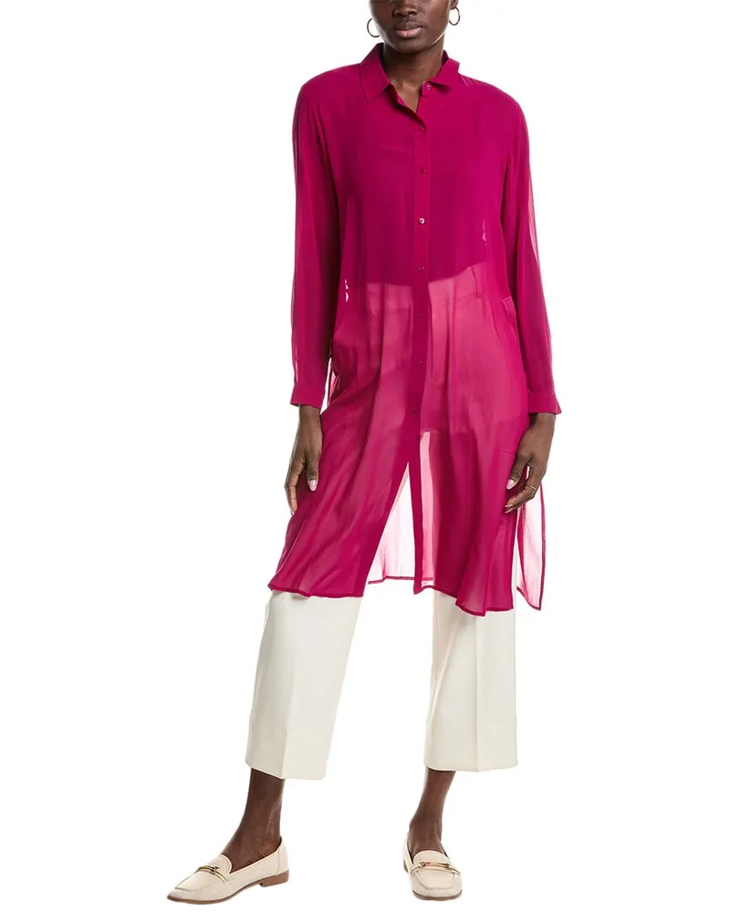 Eileen Fisher Classic Collar Silk Shirt Pink