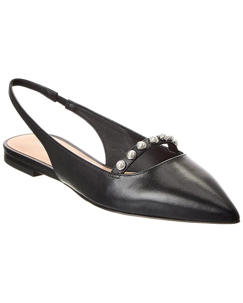 Stuart Weitzman Pearl Leather Slingback Flat Black