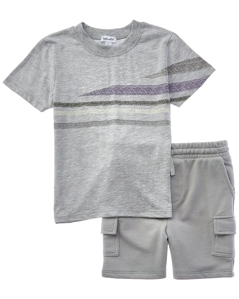Splendid 2pc Cali Stripe Shirt & Short Set Gray