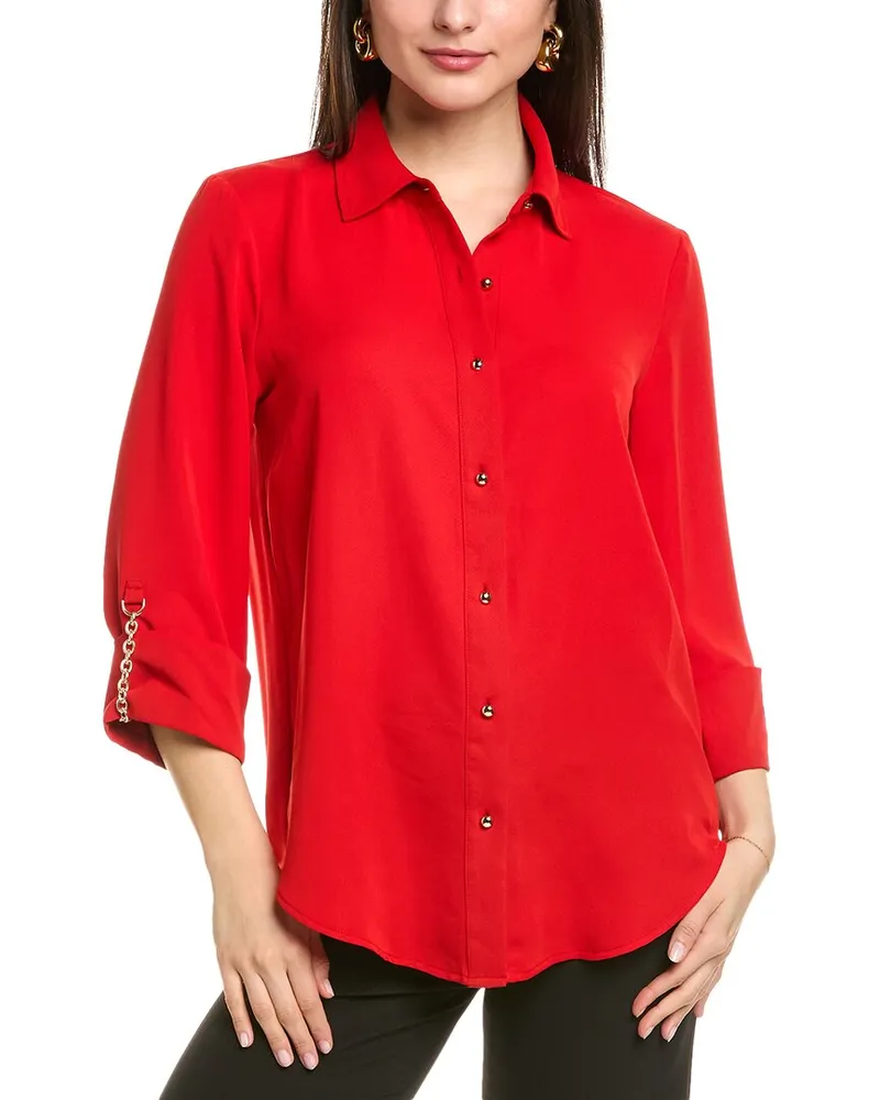 Anne Klein Chain Roll Tab Shirt Red