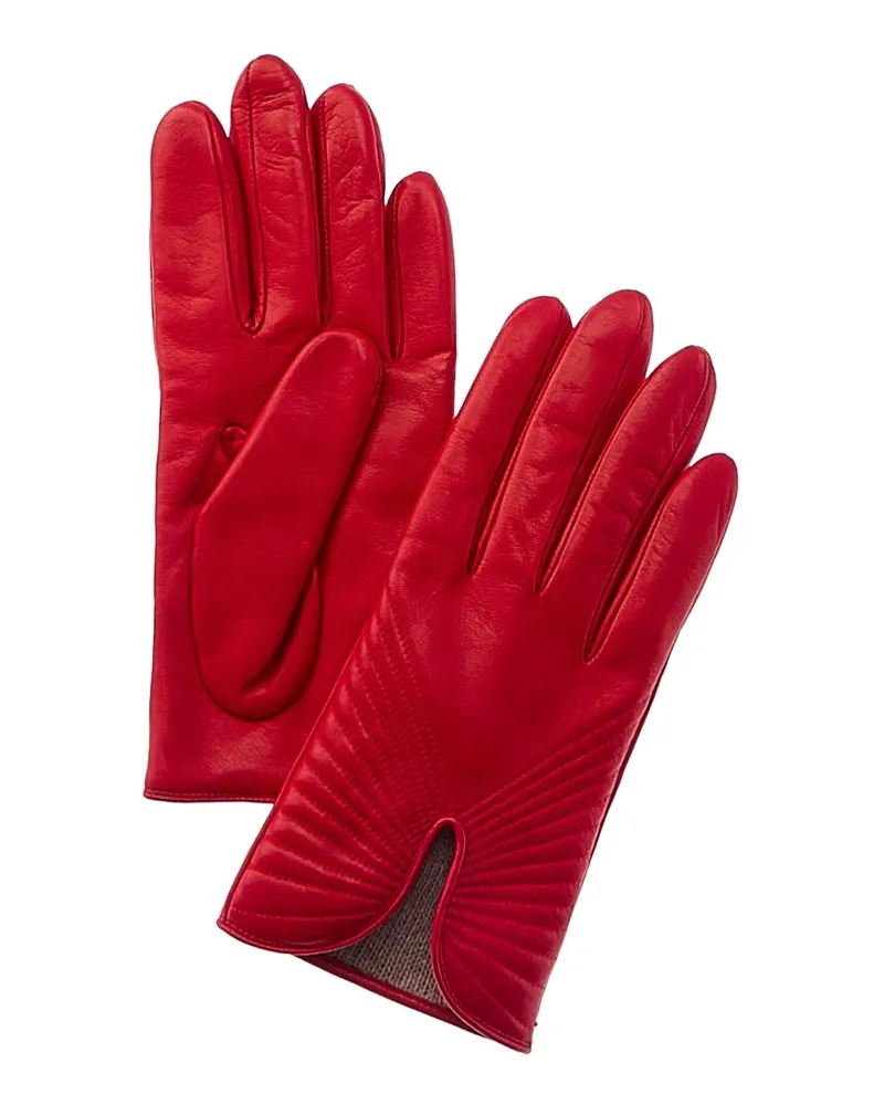 portolano  Piping Detail Cashmere-Lined Leather Gloves Red