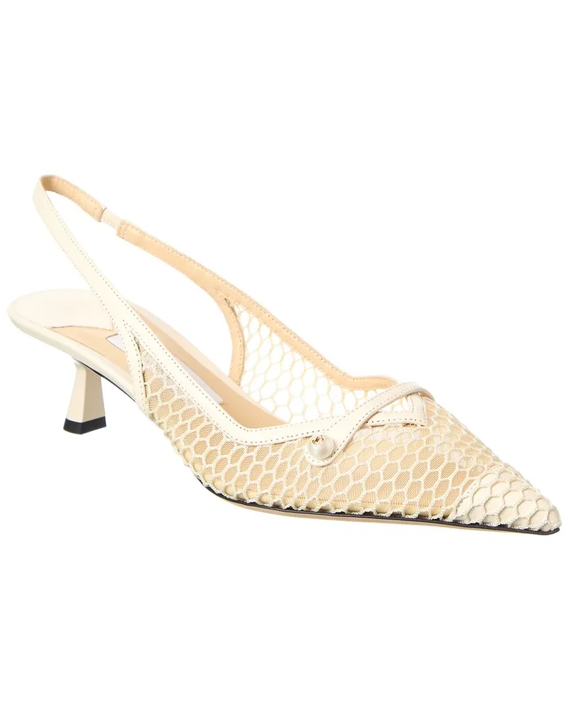 Jimmy Choo Amita 45 Fishnet Mesh & Leather Slingback Pump White