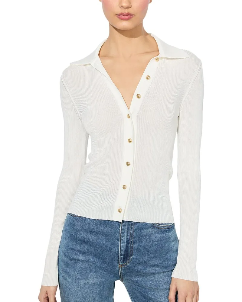 Alice + Olivia Nealie Ribbed Polo Sweater White