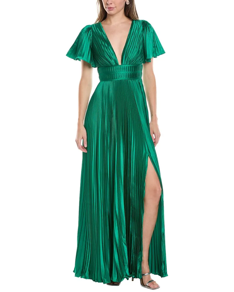 AMUR Jupiter Pleated Sleeve Gown Green