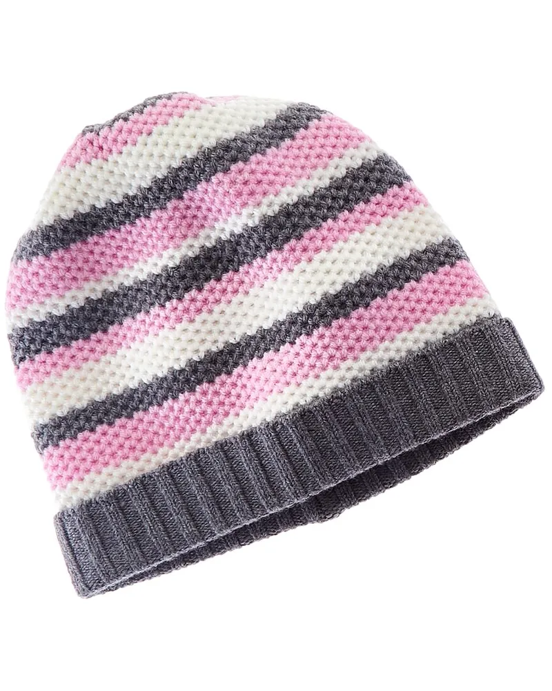 portolano  Striped Honeycomb Stitched Wool Beanie Pink