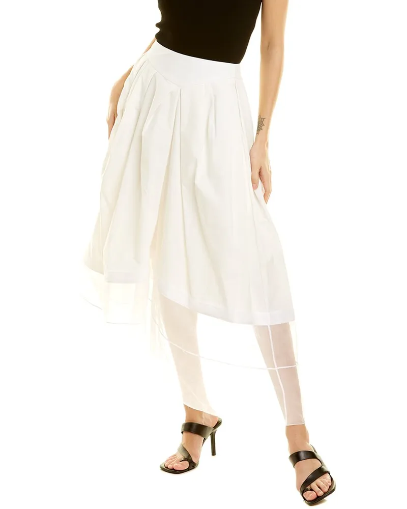 Rosie Assoulin Sheer Panel Silk-Lined Skirt White