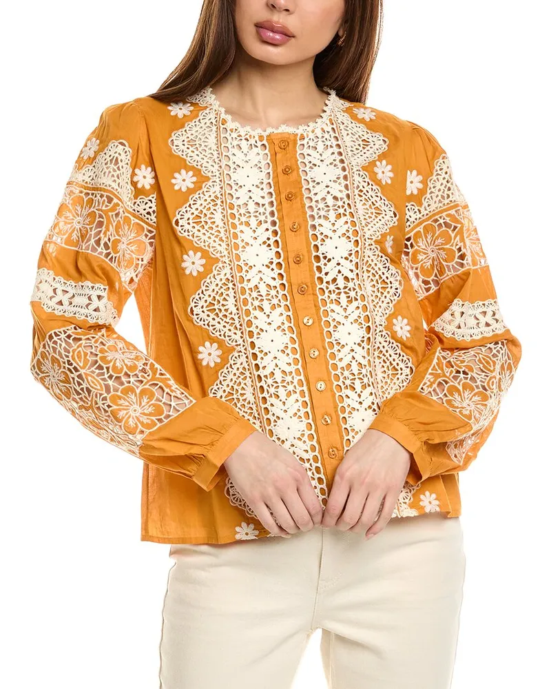 Johnny Was Ronnie Button-Down Blouse Gold
