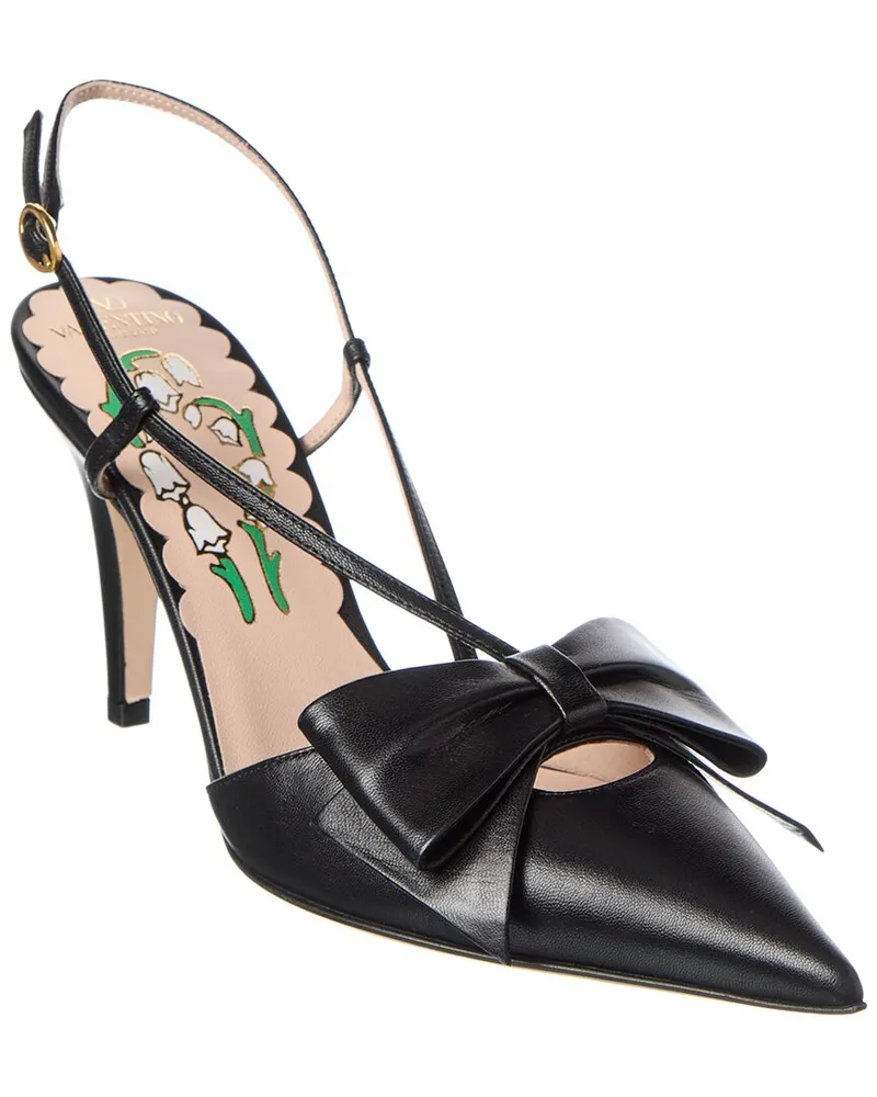 Valentino Garavani Bowow 85 Leather Slingback Pump Black