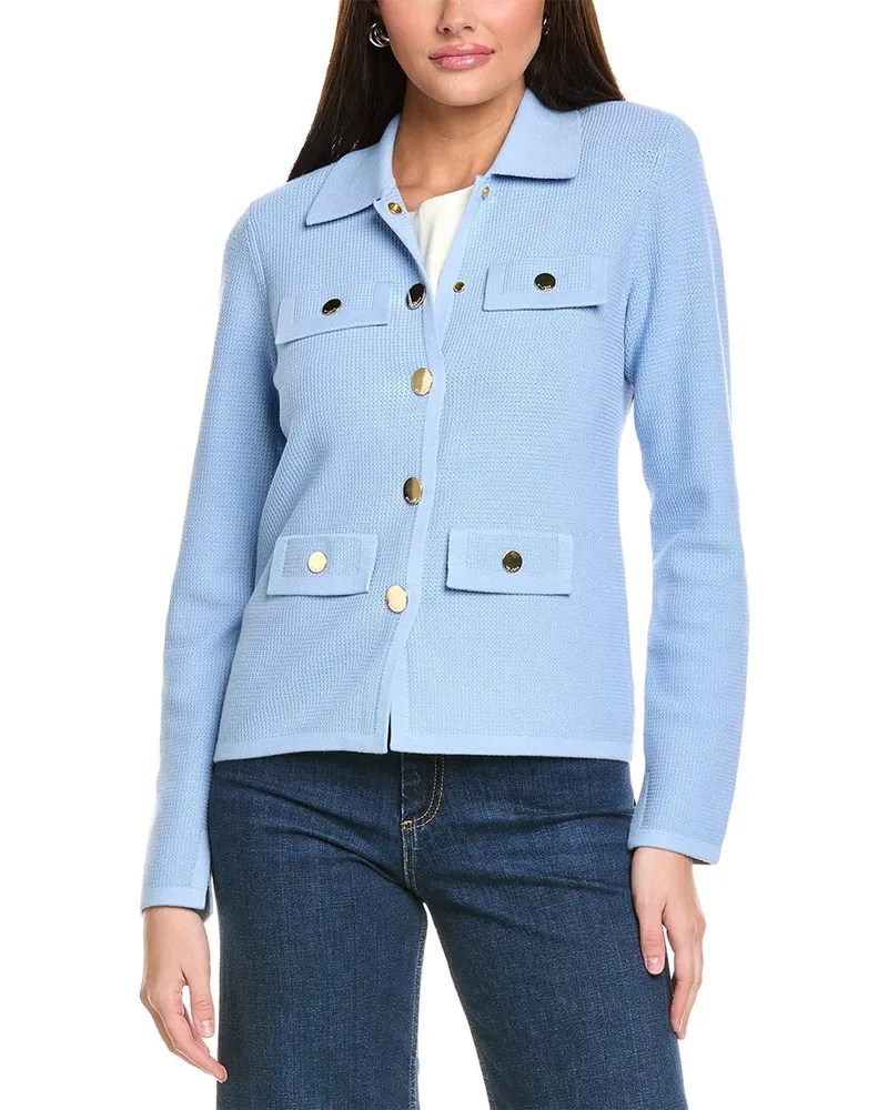 ST. JOHN Stretch Pique Knit Collar Jacket Blue