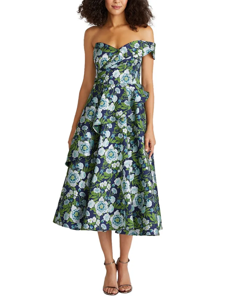 THEIA Tatum Peplum A-Line Midi Dress Nocolor