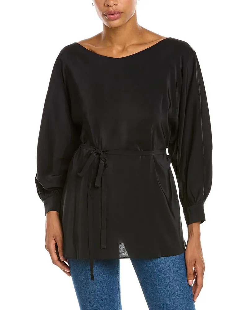 NATORI Tie-Waist Silk-Blend Top Black