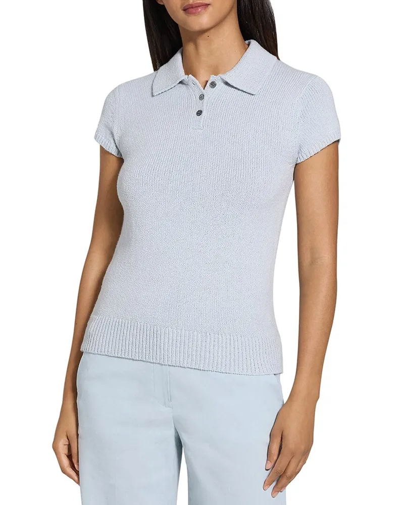 Theory Cap Sleeve Wool-Blend Polo Top Blue