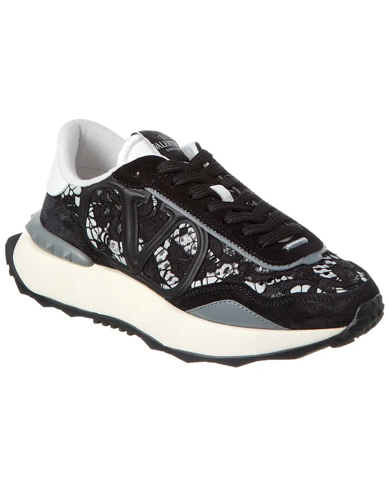 Valentino Garavani VLogo Signature Lace & Suede Sneaker Black