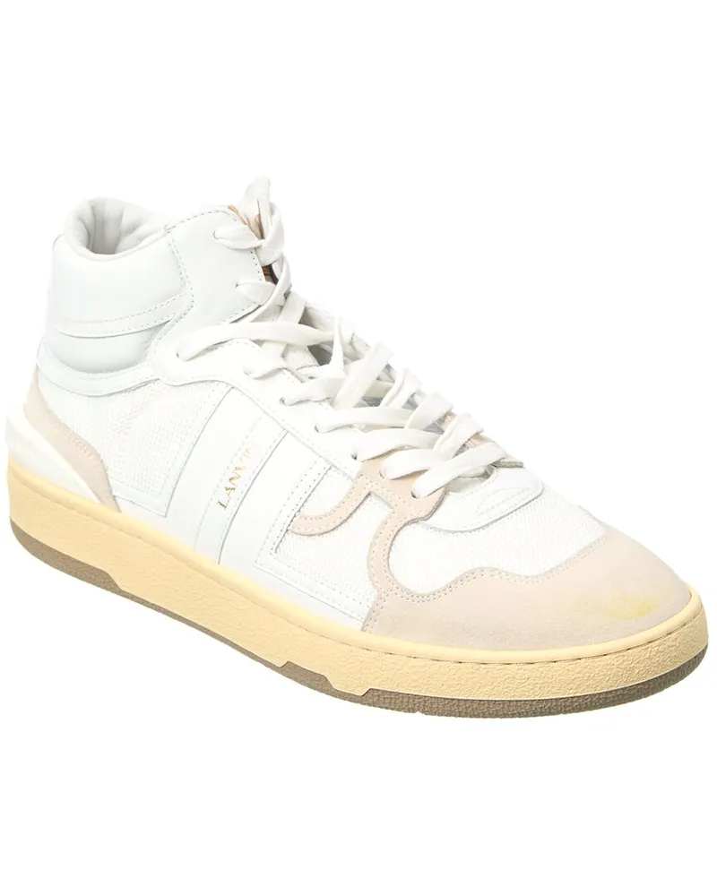 Lanvin Tennis Leather & Mesh High-Top Sneaker White