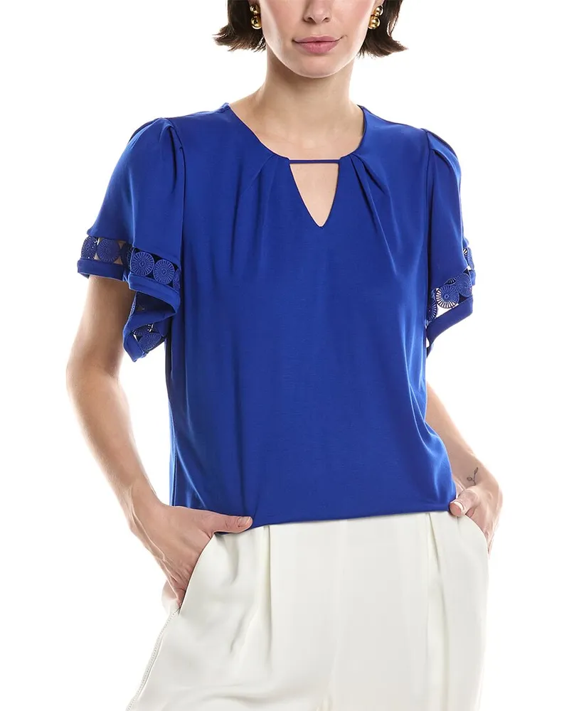 Anne Klein Harmony Keyhole Blouse Blue