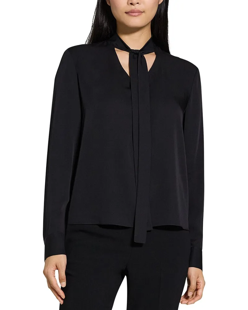Theory Tie Neck Silk Blouse Black