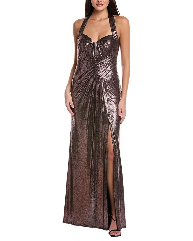 Tadashi Shoji Metallic Halter Gown Metallic