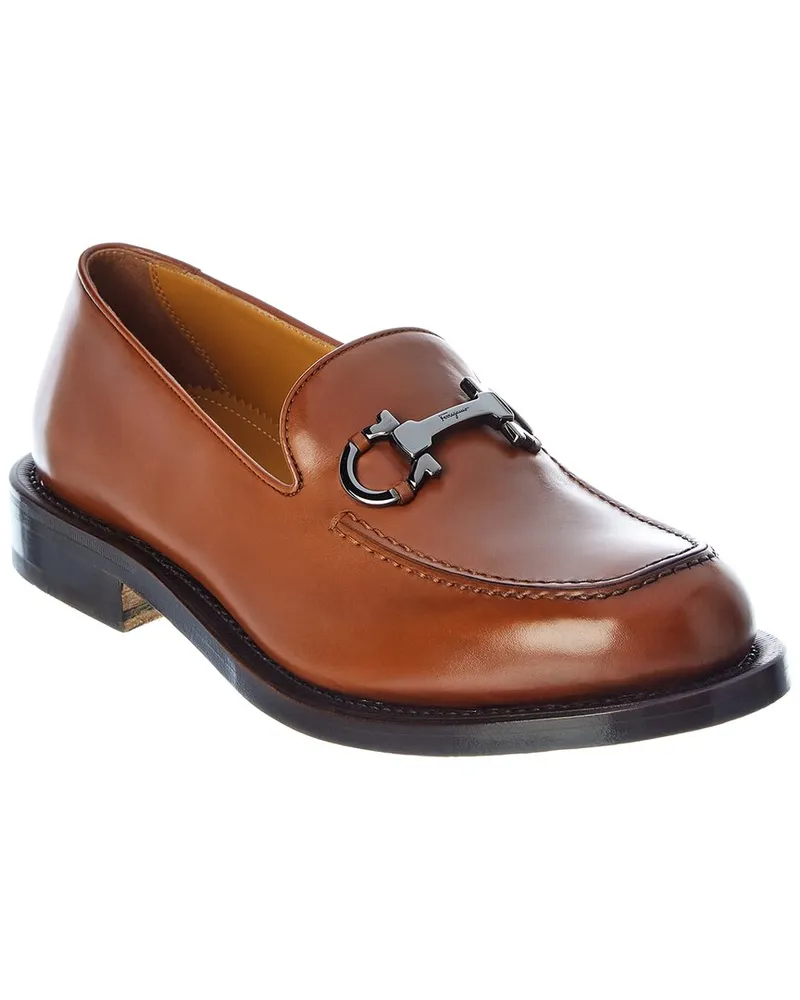 Ferragamo Porto Leather Loafer Brown
