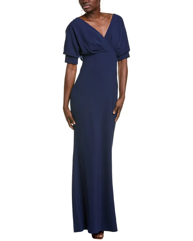 Badgley Mischka Off-The-Shoulder Dolman Gown Blue