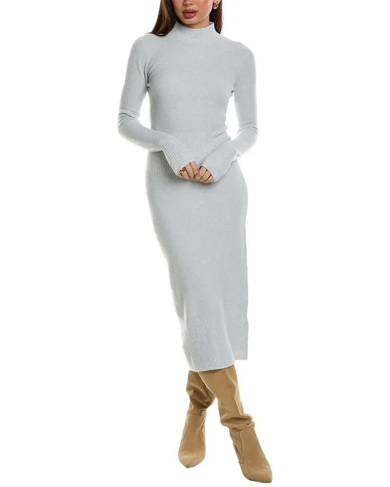 Reiss Mara Wool & Cashmere-Blend Knitted Funnel Neck Dress Grey