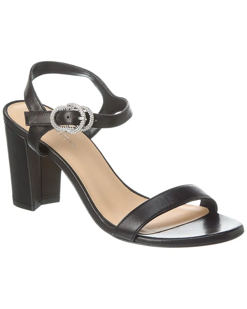 Stuart Weitzman Crystal 75 Leather Block Sandal Black