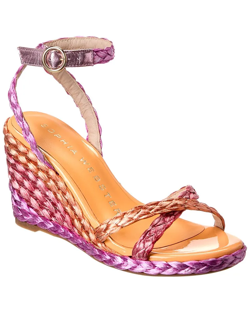 Sophia Webster Ines Mid Raffia & Leather Wedge Sandal Pink