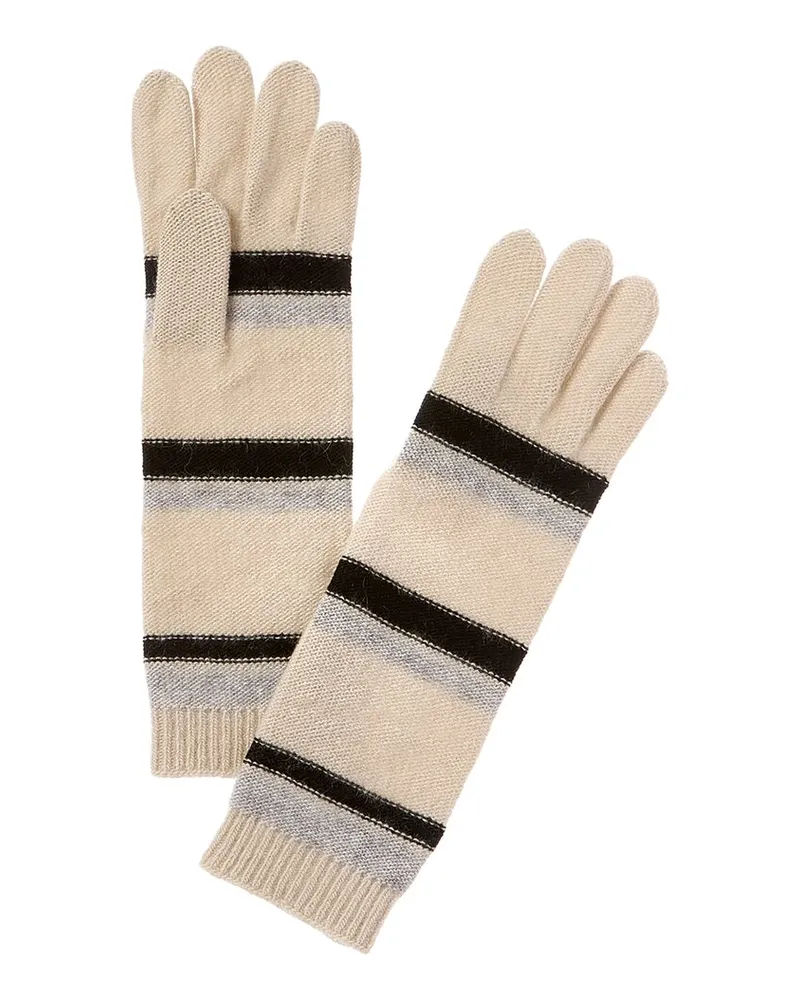 portolano  Striped Cashmere Gloves White