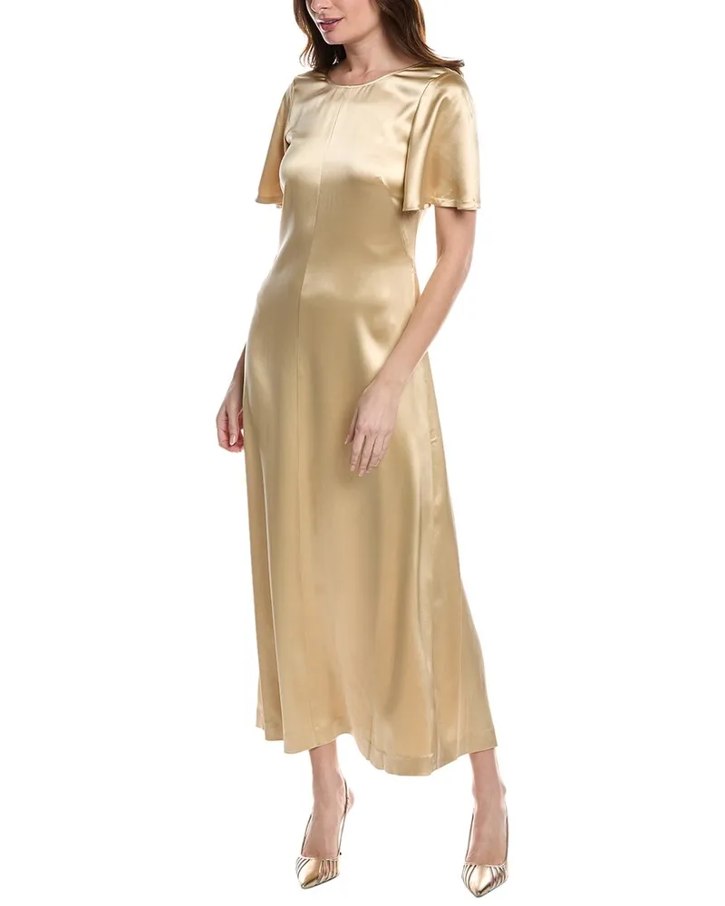 Rebecca Taylor Double Face Charmeuse Silk Maxi Dress Gold