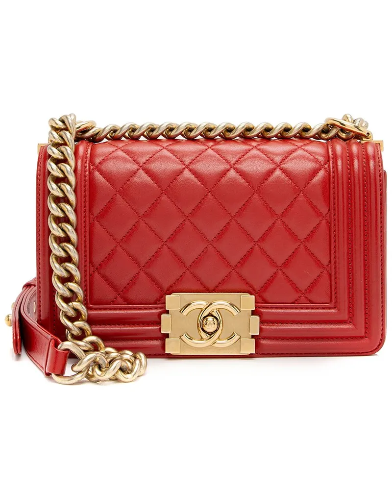 Chanel Red Quilted Calfskin Leather Boy Small Flap Bag (Authentic Pre-Loved Nocolor