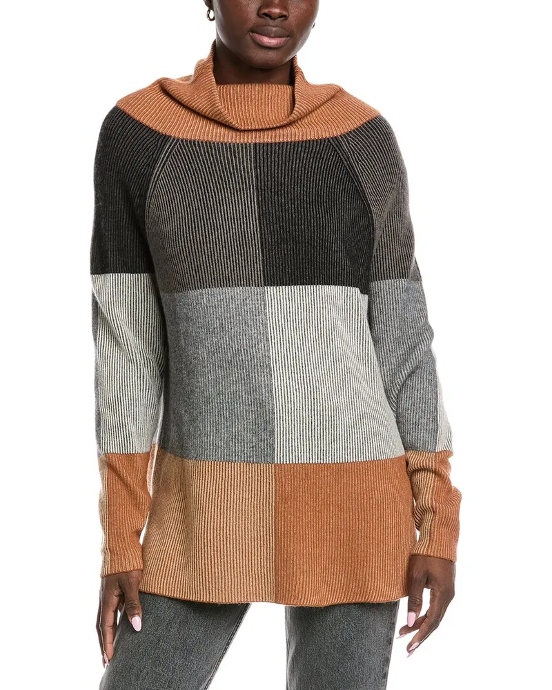 Autumn Cashmere Checkerboard Funnel Cashmere & Wool-Blend Tunic Black