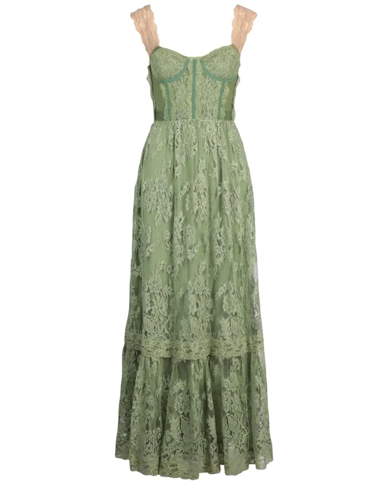 Gucci Sleeveless Lace Corset Tiered Dress Nocolor