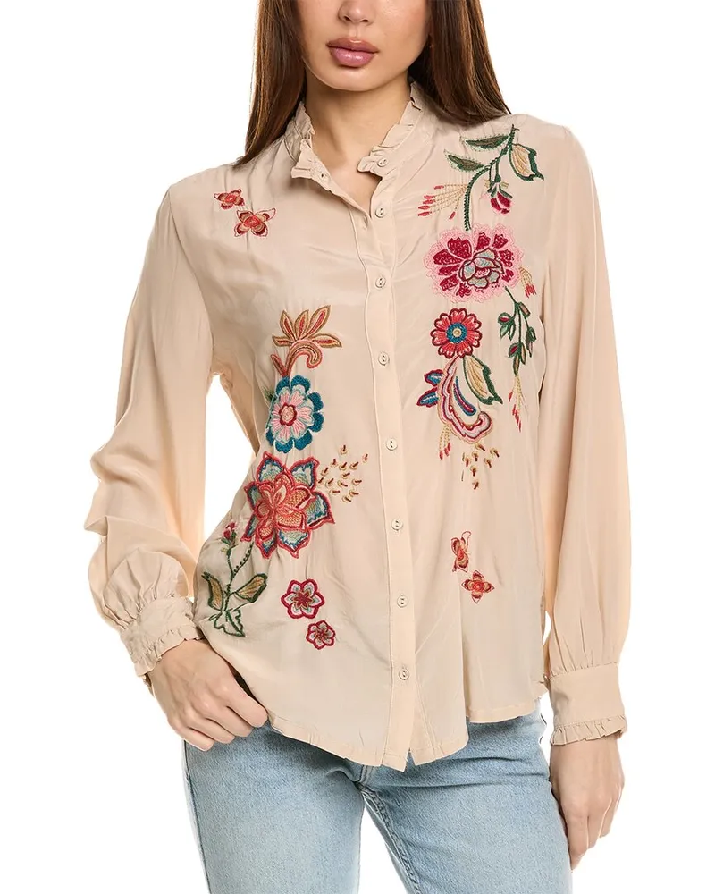 Johnny Was Ruffle Collar Silk Blouse Nocolor