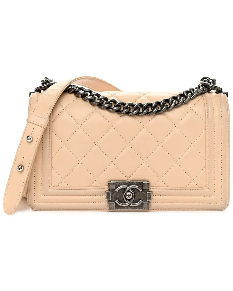 Chanel Beige Calfskin Quilted Leather Medium Boy Flap (Authentic Pre-Loved Nocolor