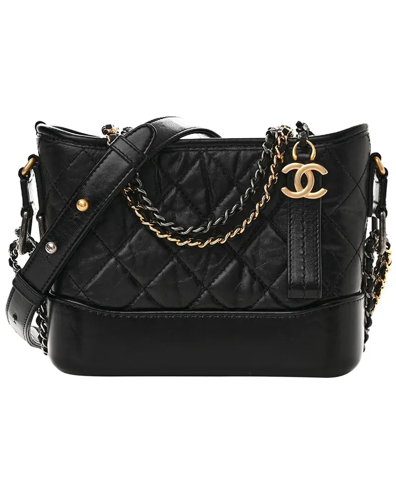 Chanel Black Leather Aged Quilted Small Gabrielle Hobo (Authentic Pre-Loved Nocolor