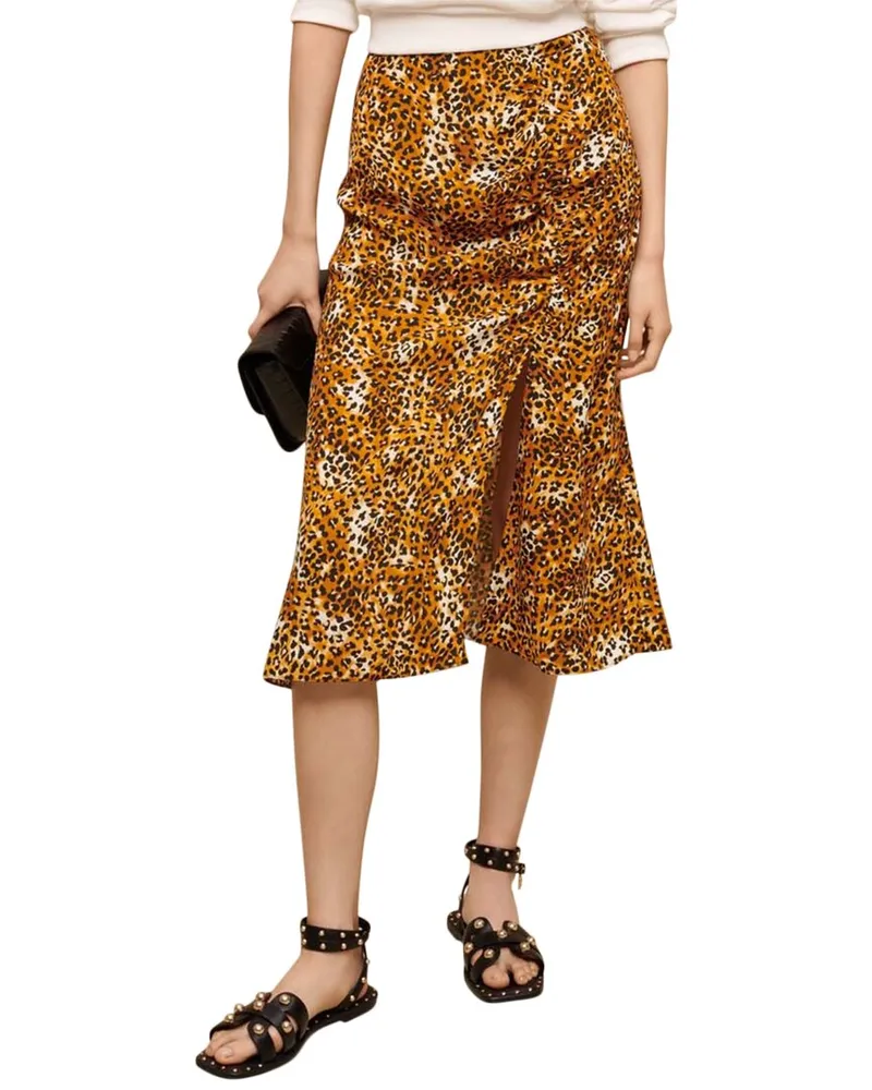 Maje Jipard Midi Skirt Brown