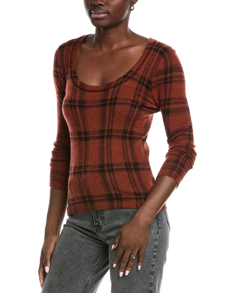 Autumn Cashmere Sheer Plaid Cashmere Sweater Orange