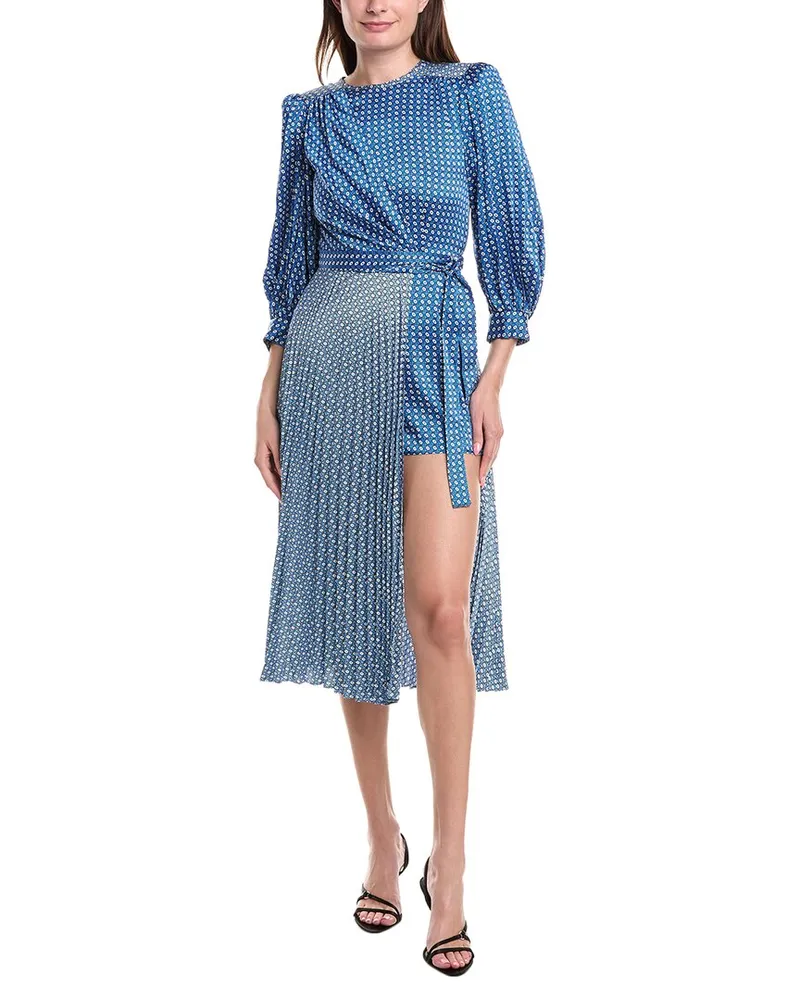 Sandro Accordion Pleated Wrap Dress Blue
