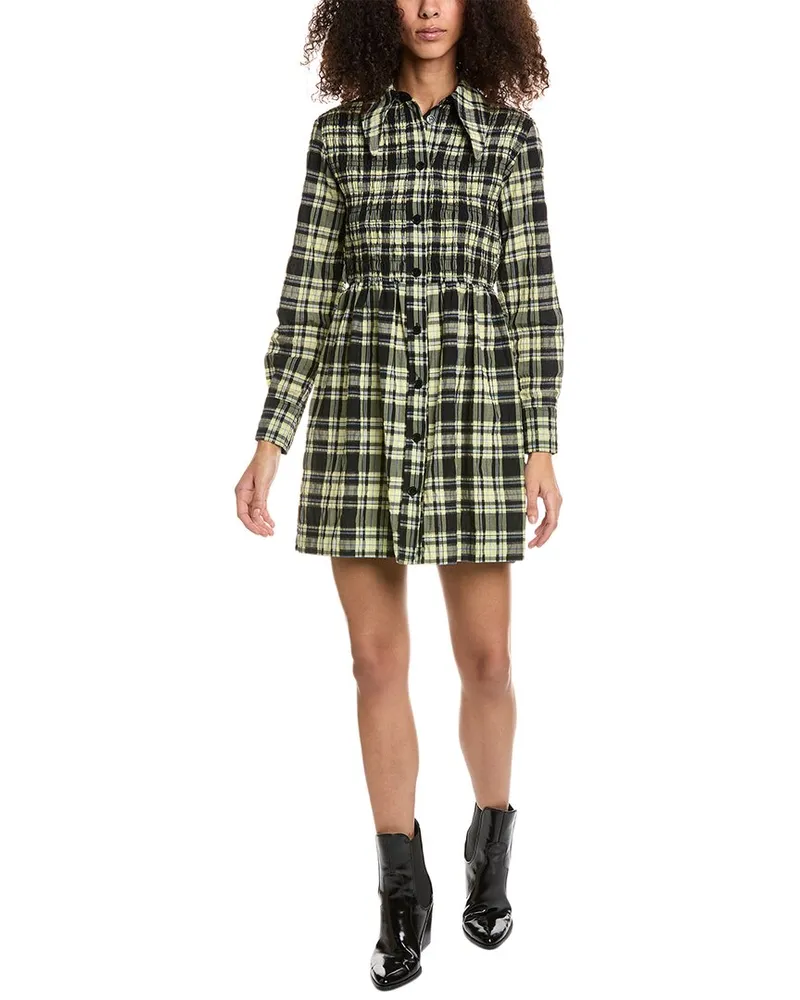 Ganni Seersucker Shirtdress Yellow