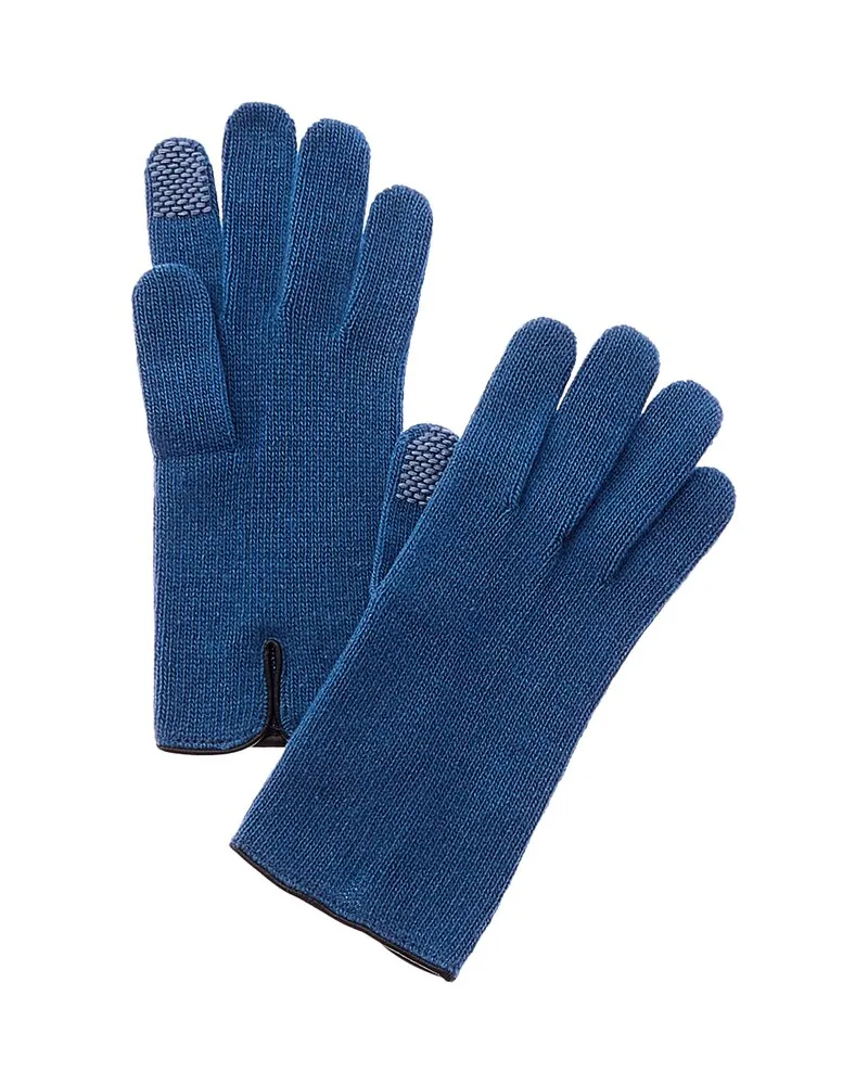 portolano  Leather-Trim Cashmere Gloves Blue