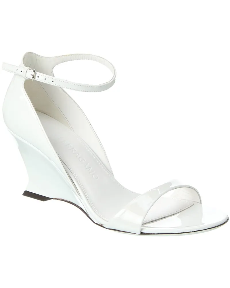 Ferragamo Vidette Leather Wedge Sandal White