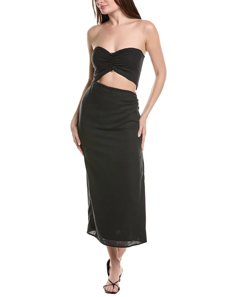 ViX Sonny Linen-Blend Midi Dress Black